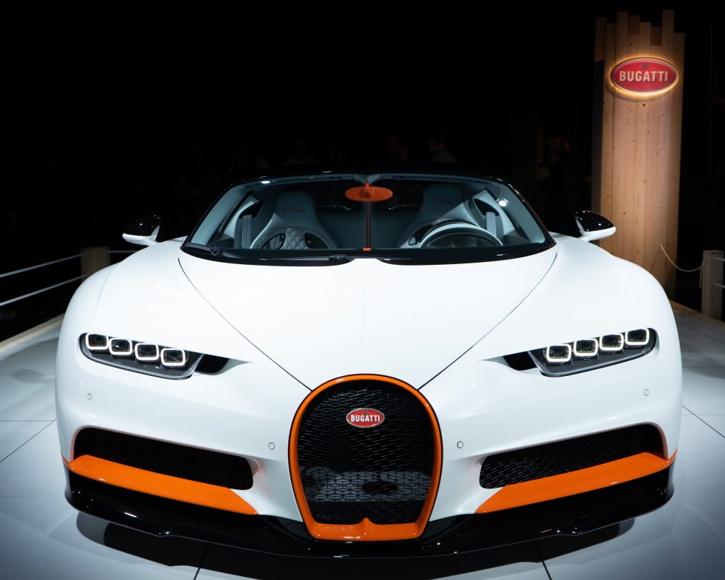 white and orange bugatti